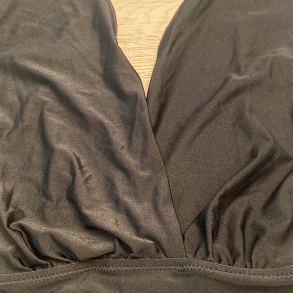 Black low cut low back halter one piece swimsuit - Picture 2 of 6